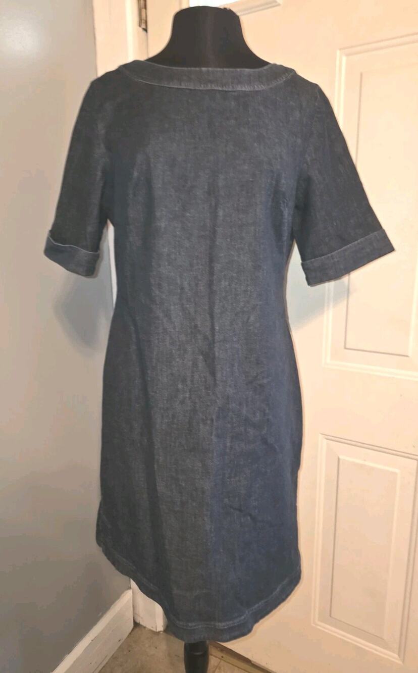 Boden Knee Length Short Sleeve Denim Dress Dark Wash Size 12 Preppy Professional
